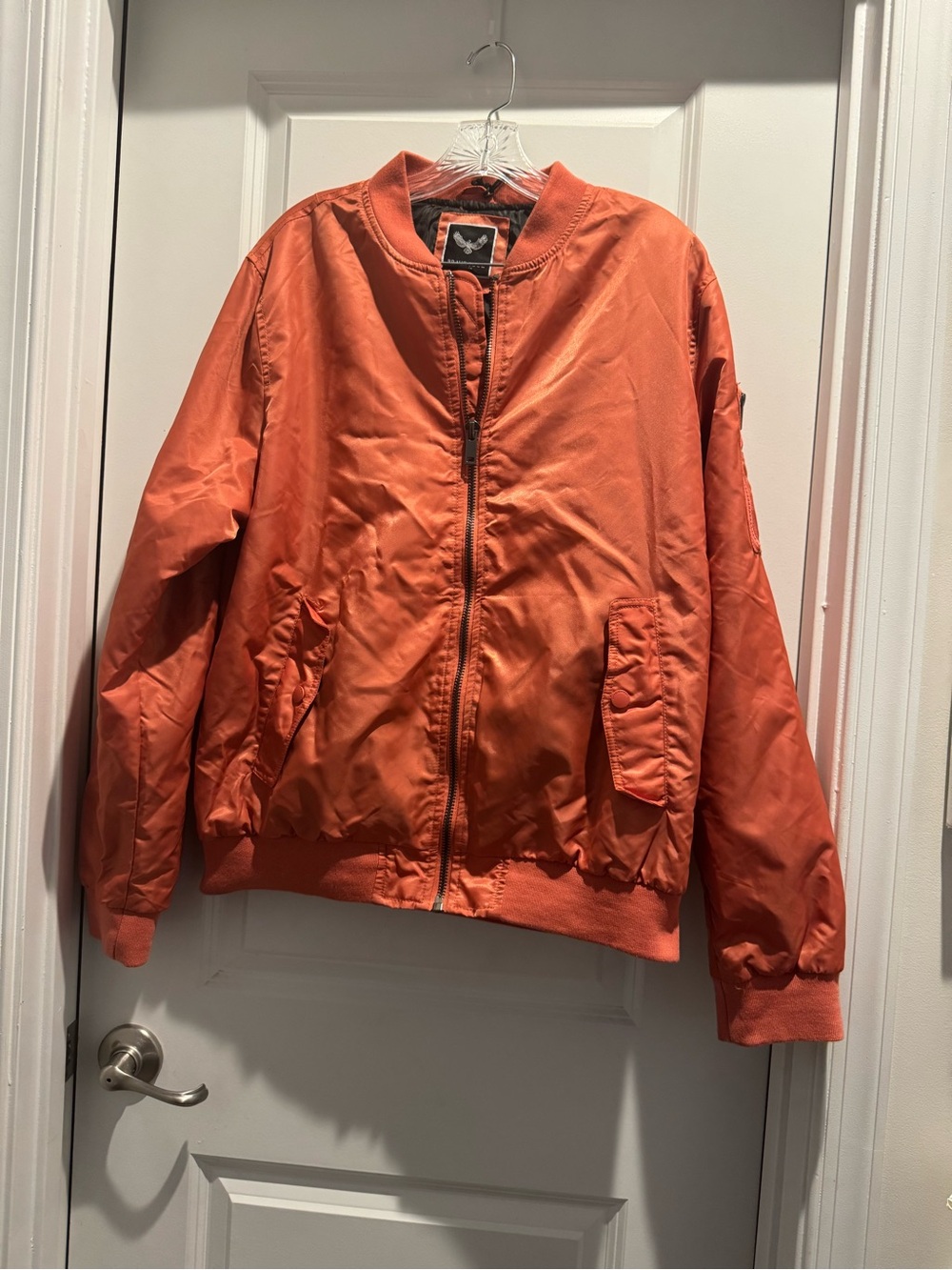 Adult Brave Soul Rust Orange Zip-Front Bomber Jacket size xl